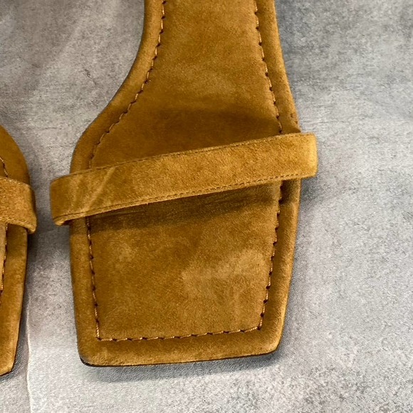 Good American Women's Amber Tan Square-Toe Ankle-Strap Block-Heel Sandals SZ 6 - Picture 5 of 11